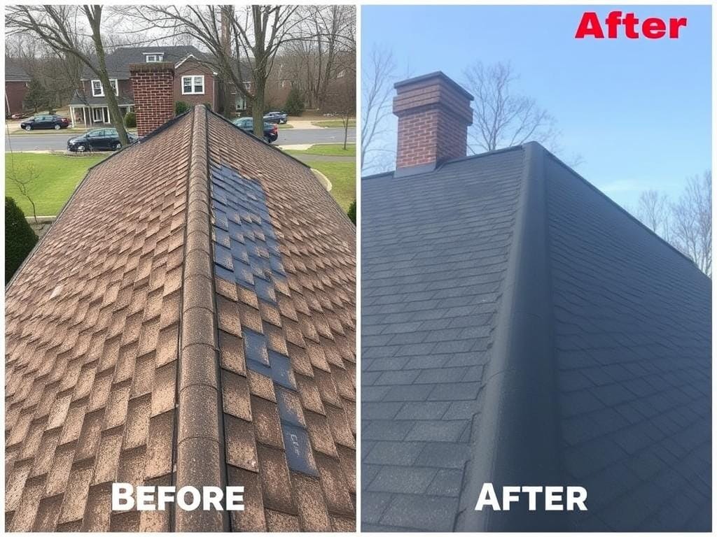 Before and after roof replacement
